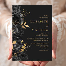 Boda floral oscura de oro negro romántico