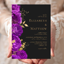 Boda floral oscura de oro púrpura romántica