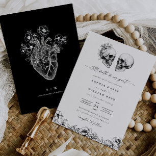 Invitación Boda floral oscura negra gótica de cráneo hasta la