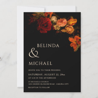 Invitación Boda Floral Oscura Vintage