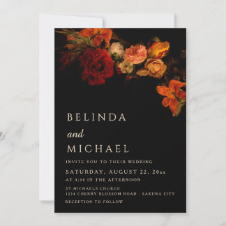 Invitación Boda Floral Oscura Vintage