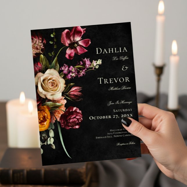 Invitación Boda floral oscuro elegante de otoño (Subido por el creador)