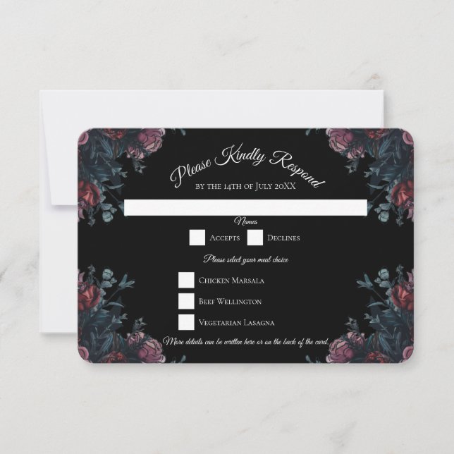 Invitación Boda floral oscuro Gothic Black Elegant (Anverso)