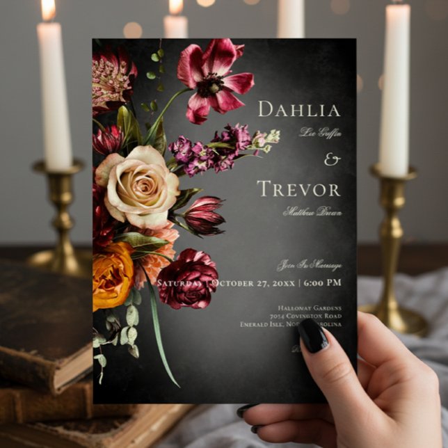 Invitación Boda floral oscuro y elegante (Subido por el creador)