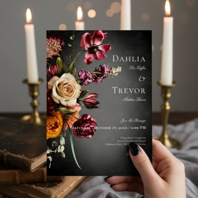 Invitación Boda floral oscuro y elegante (Subido por el creador)