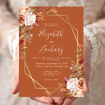 Boda Floral Otoñal Acuarela Naranja Quemada Dorada