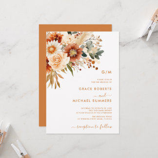 Invitación Boda Floral Otoñal Acuarela Terracota