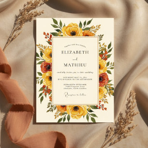 Invitación Boda floral otoñal amarilla