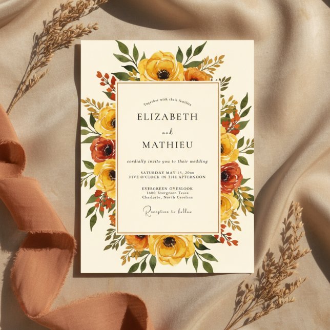 Invitación Boda floral otoñal amarilla (Subido por el creador)