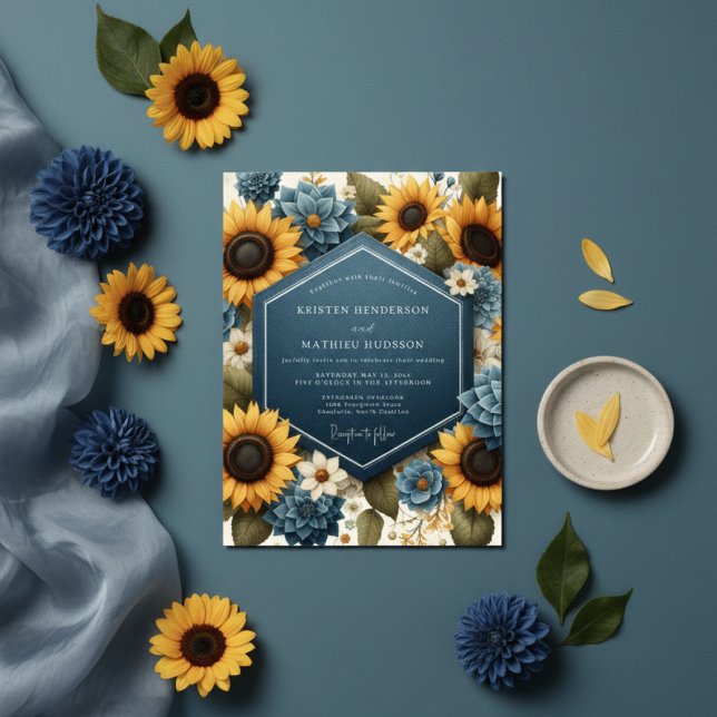 Invitación Boda floral otoñal azul amarillo (Subido por el creador)
