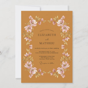 Invitación Boda Floral Otoñal Cálida en Ocre