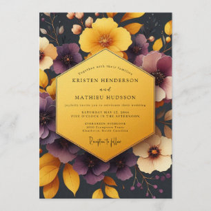 Invitación Boda Floral Otoñal de Ciruela y Ocre