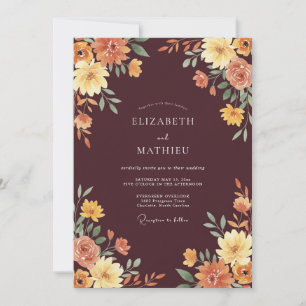 Invitación Boda floral otoñal granate