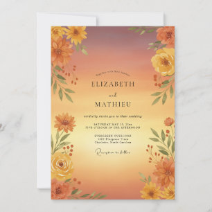 Invitación Boda floral otoñal ocre