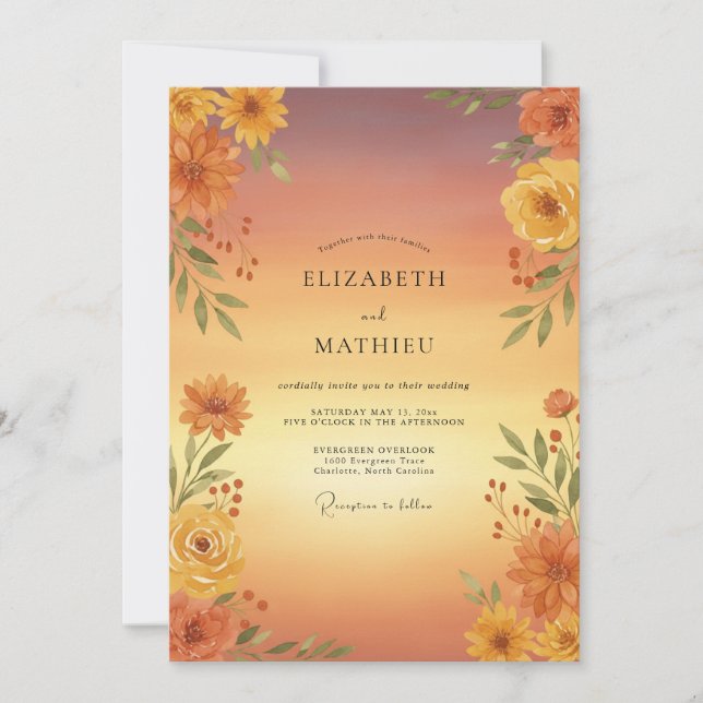 Invitación Boda floral otoñal ocre (Anverso)