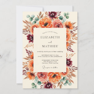 Invitación Boda Floral Otoñal Pintoresca Borgoña