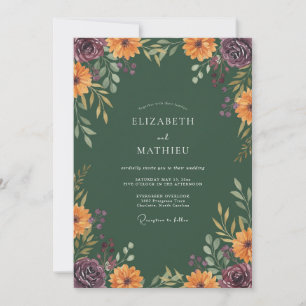 Invitación Boda Floral Otoñal Verde Bosque