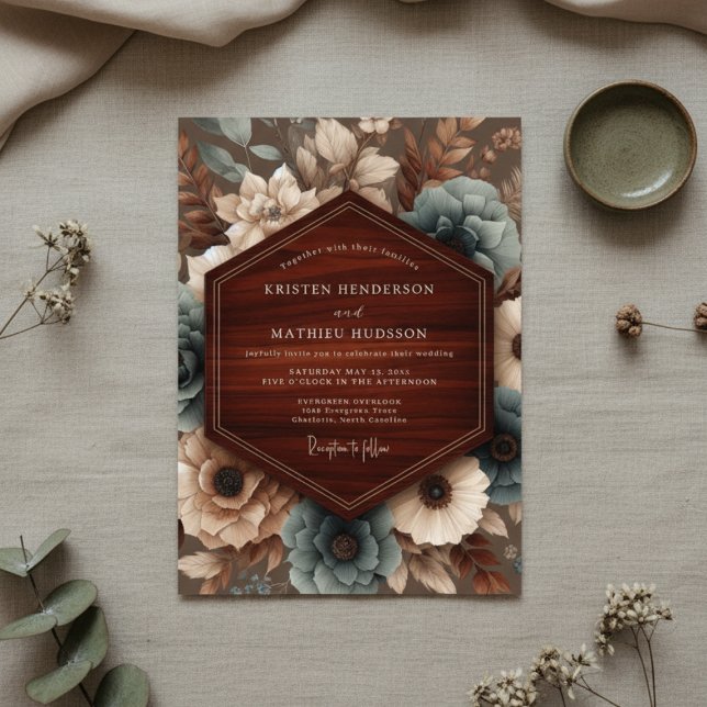 Invitación Boda Floral Otoñal Verde Teal (Subido por el creador)