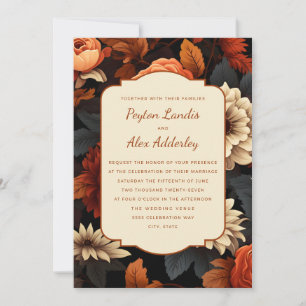Invitación Boda Floral Otoño Crema Óxido Naranja Quemada