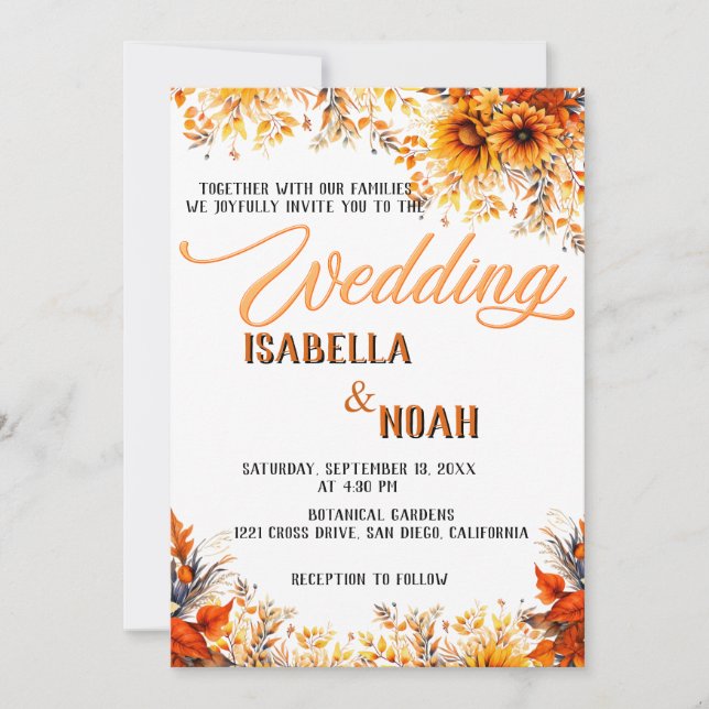 Invitación Boda Floral otoño en temporada / Flores Boho (Anverso)