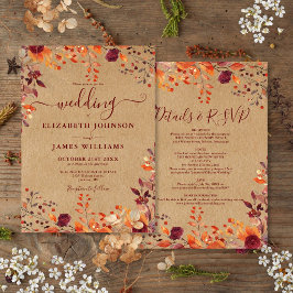 Invitación Boda Floral Otoño Rustica Todo En Uno
