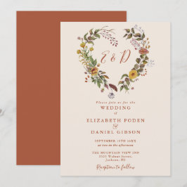 Invitación Boda Floral Otoño Rústico Corazón