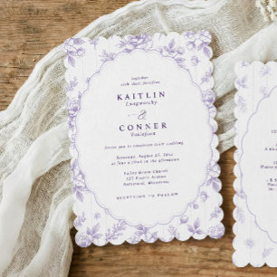 Invitación Boda floral oval vintage lavanda púrpura francés