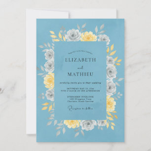 Invitación Boda Floral Pacífico Azul Polvoriento
