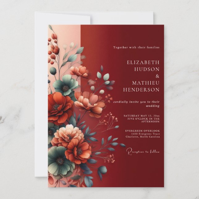 Invitación Boda Floral Painterly Ámbar (Anverso)