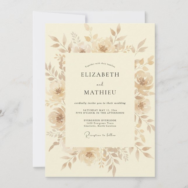 Invitación Boda Floral Painterly Beige (Anverso)