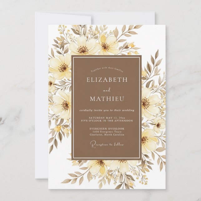 Invitación Boda Floral Painterly Crema (Anverso)