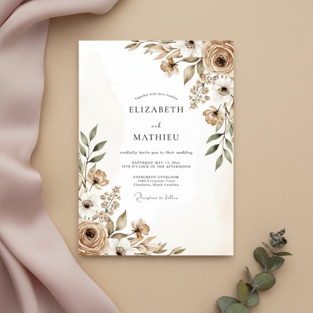 Invitación Boda Floral Painterly Taupe (Subido por el creador)