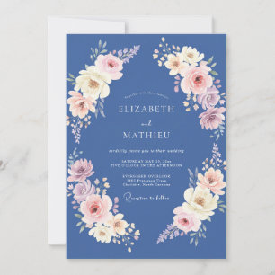 Invitación Boda Floral Pastel Azul Acero