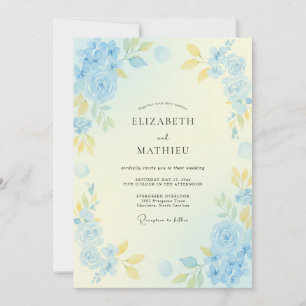 Invitación Boda floral pastel azul claro