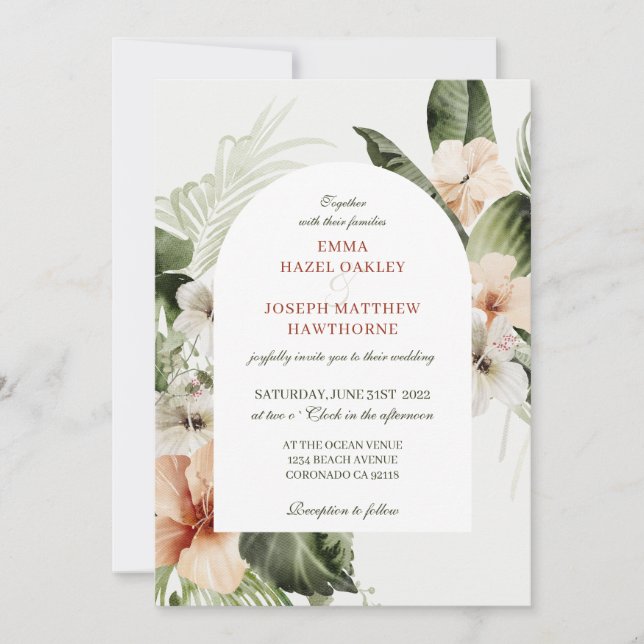 Invitación Boda floral pastel de hibiscus boho (Anverso)
