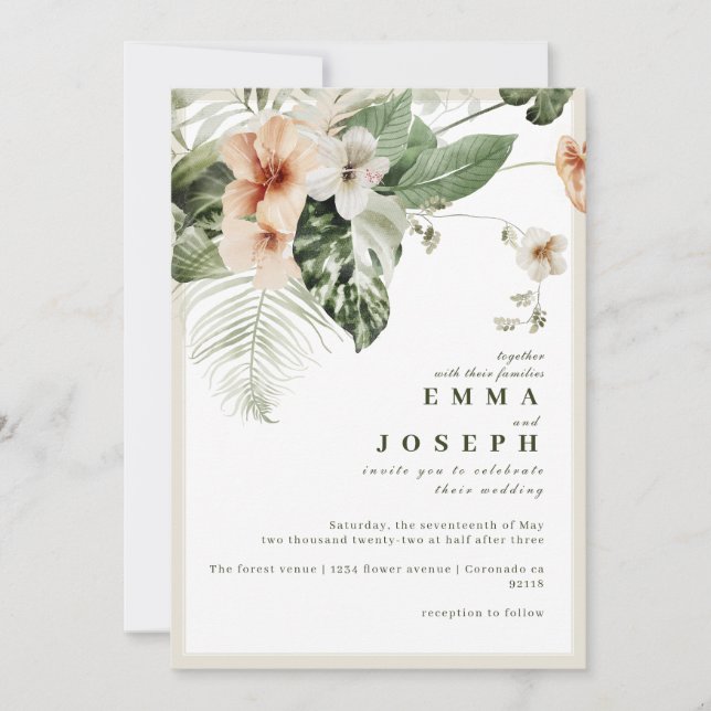 Invitación Boda floral pastel de hibiscus boho (Anverso)