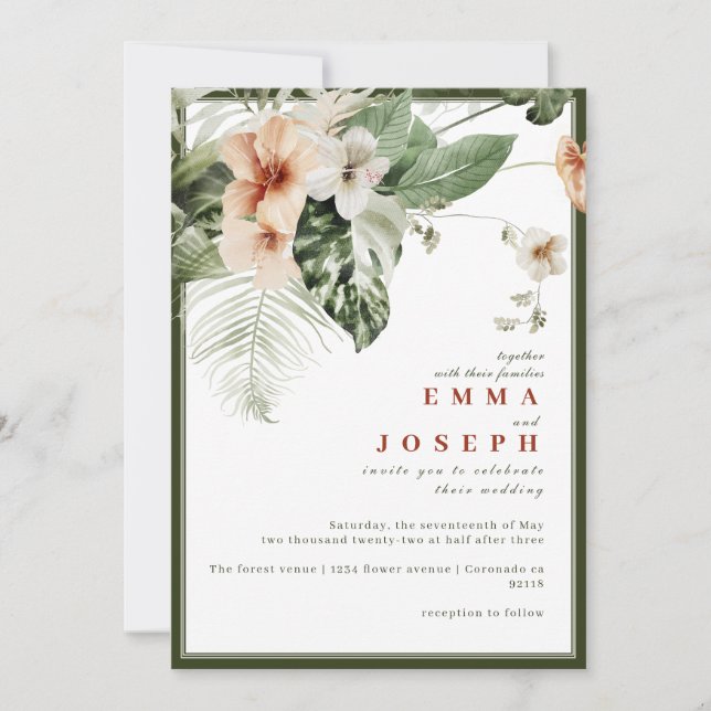 Invitación Boda floral pastel de hibiscus boho (Anverso)