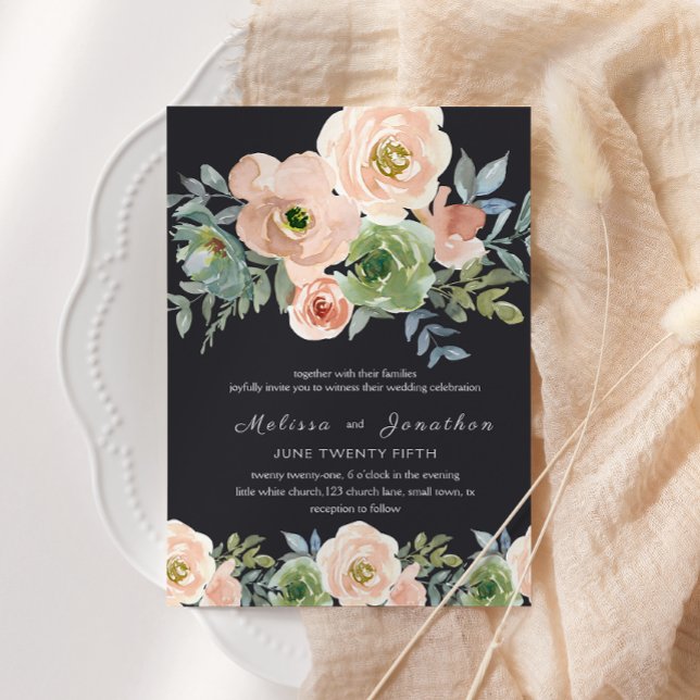 Invitación Boda floral Pastel de la Marina Verde de Peach (Subido por el creador)