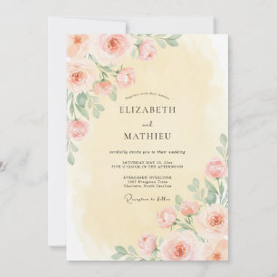 Invitación Boda Floral Pastel de Melocotón Abrazo