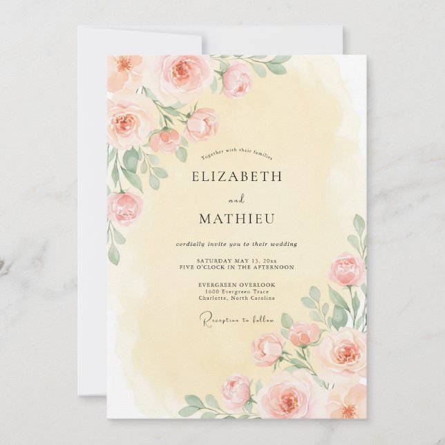 Invitación Boda Floral Pastel de Melocotón Abrazo (Anverso)
