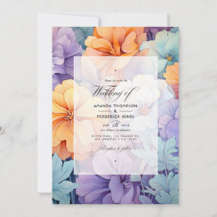 Invitación Boda floral pastel de púrpura, naranja y menta