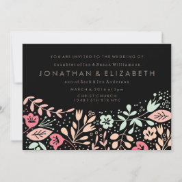 Invitación Boda floral pastel dibujada a mano moderna negra