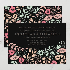 Invitación Boda floral pastel dibujada a mano moderna negra