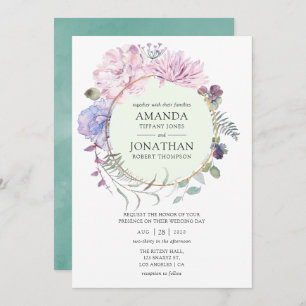 Invitación Boda Floral Pastel Geométrico Peonies