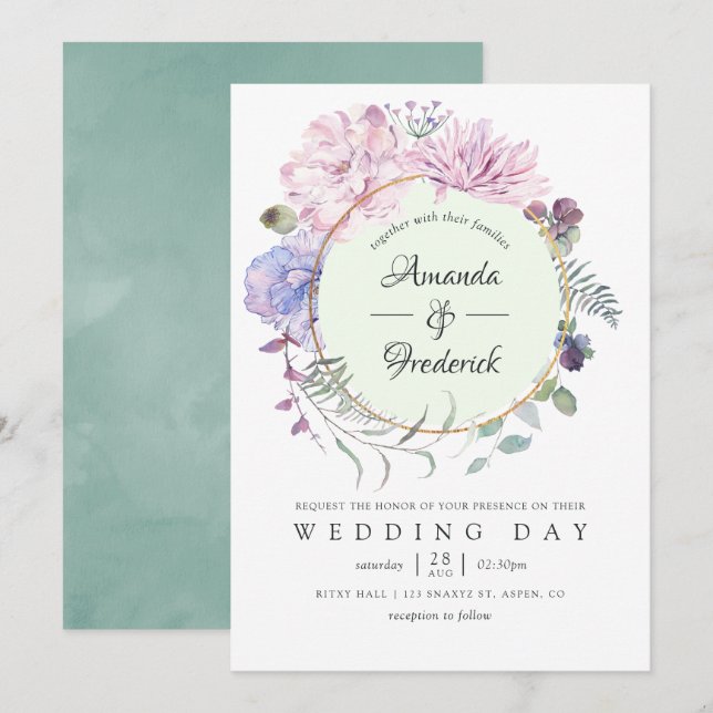 Invitación Boda Floral Pastel Geométrico Peonies (Anverso / Reverso)