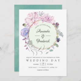 Invitación Boda Floral Pastel Geométrico Peonies