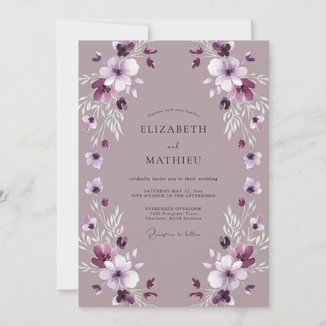 Invitación Boda Floral Pastel Malva (Anverso)