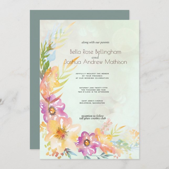 Invitación Boda Floral Pastel Moderno (Anverso / Reverso)