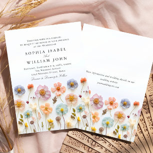 Invitación Boda Floral Pastel Pink Boho Wildflowers