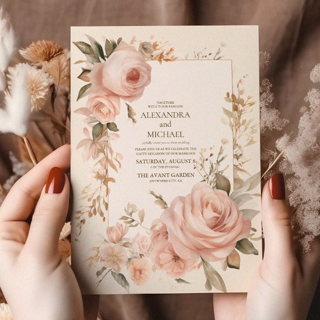 Invitación Boda floral Pastel Soft Rubor Peach (Subido por el creador)